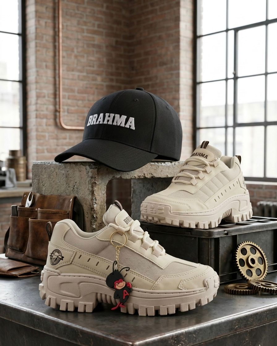 Tenis Brahma Urban color arena junto a la gorra negra Brahma
